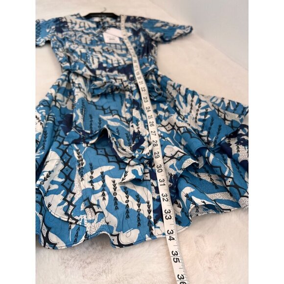 New REISS Size US 0 Split-Neck Printed Dress Blue Multi - Picture 7 of 14
